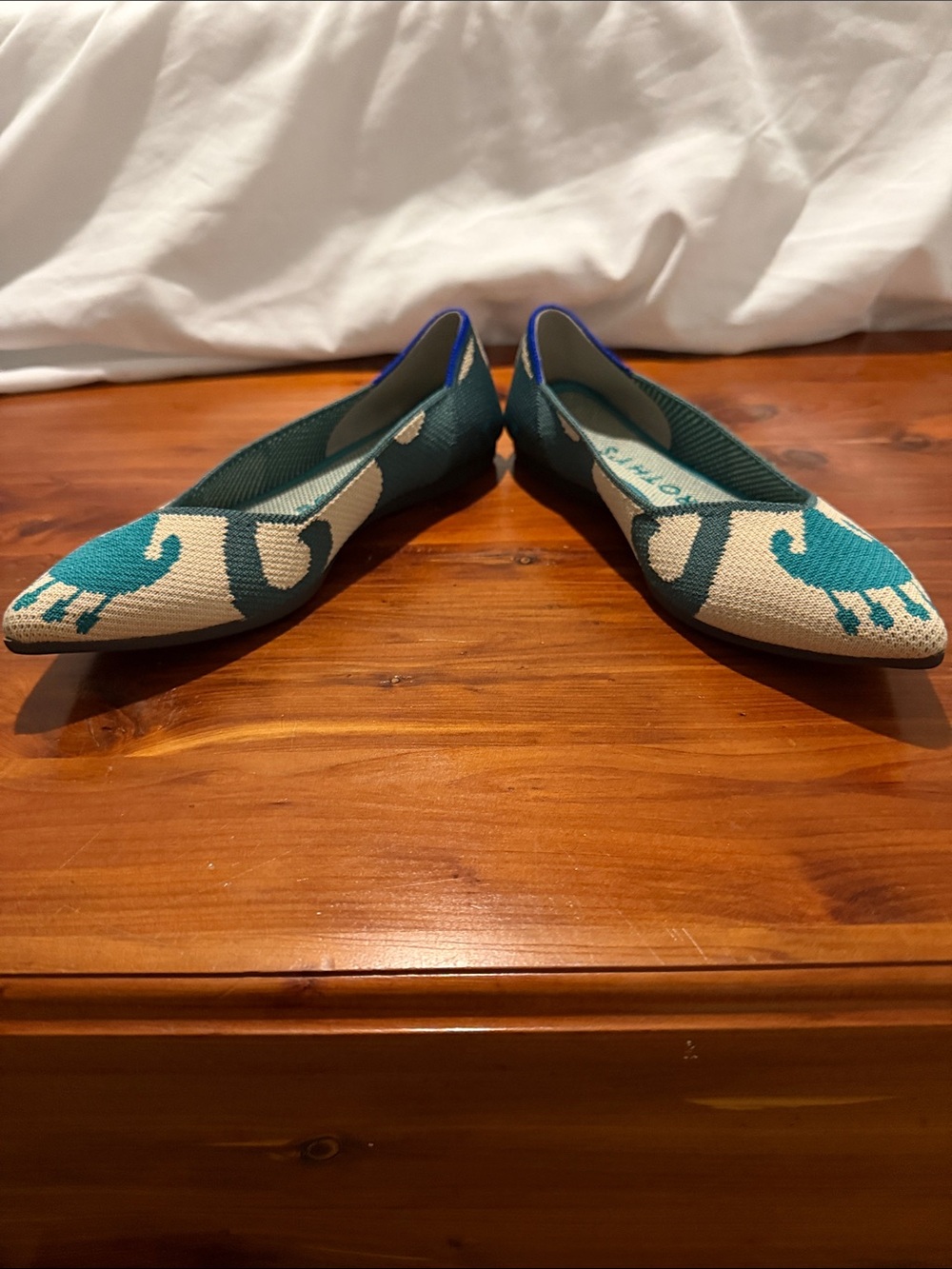 Rothy's Teal and Cream Pointed Knit Flats - Picture 2 of 6